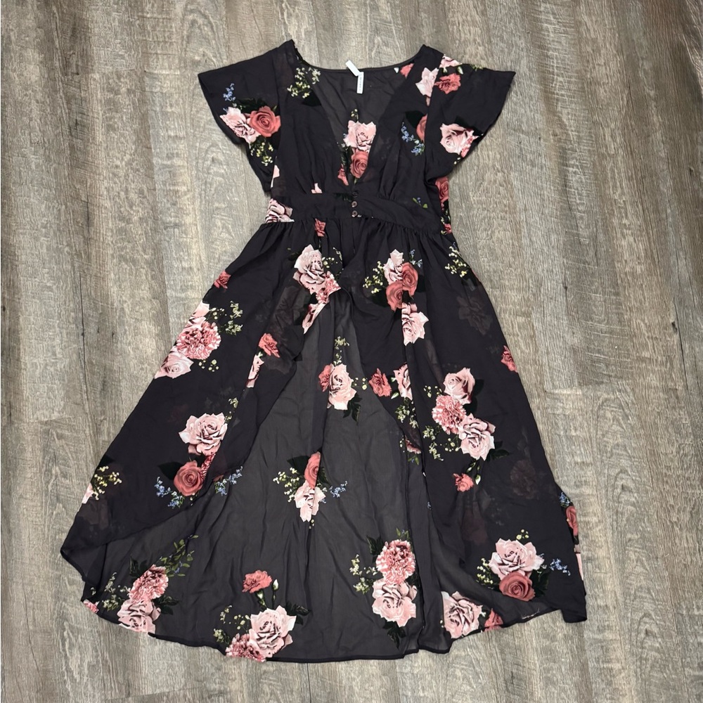 Live 4 Truth Black Floral Maxi Duster Boho Sz L